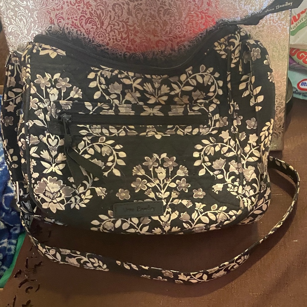 Vera Bradley Black and Cream Floral Crossbody Bag